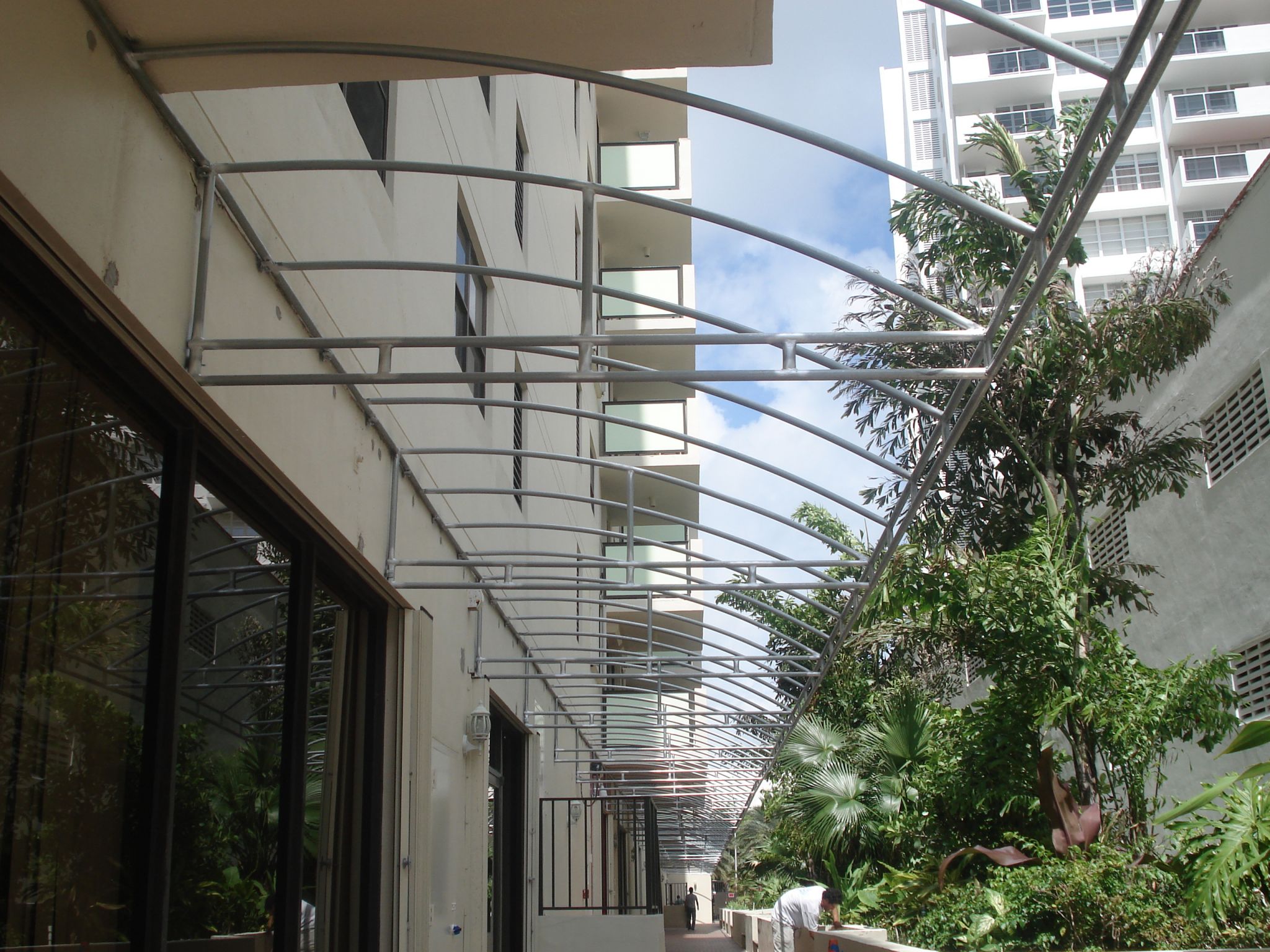 Large hall awning installation — South Florida commercial