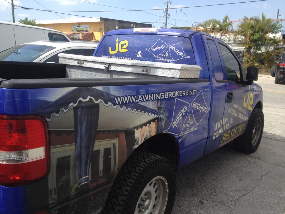 Awning Brokers and JE branded work truck